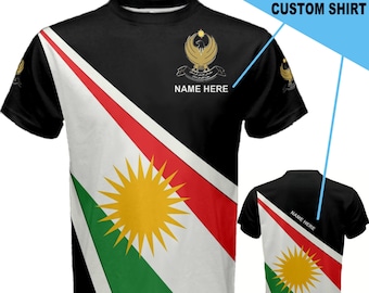Nombre personalizado Bandera de Kurdistán Escudo de armas Camiseta para hombres o niños