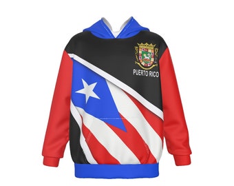 Felpa con cappuccio oversize da bambino con stemma della bandiera di Porto Rico