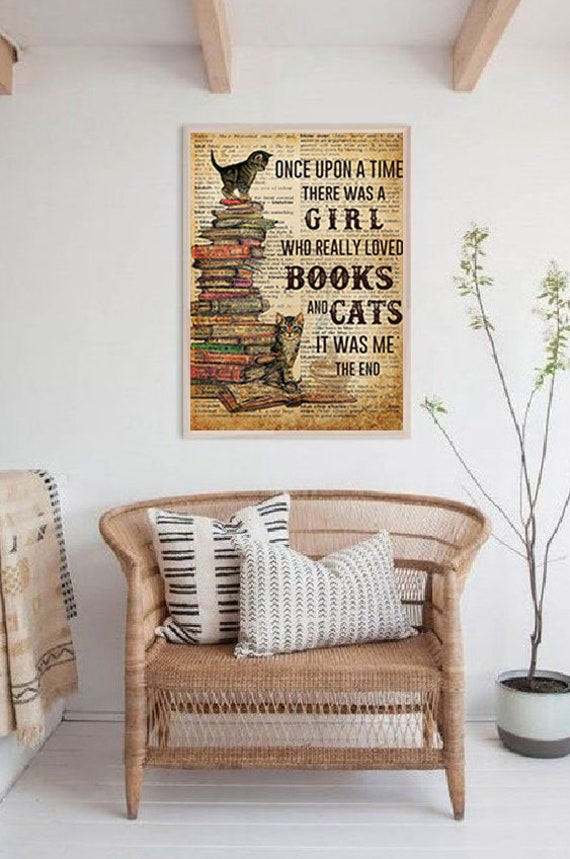 Cats and Books Poster Cat Lover Poster Book Lover Gift Cat Etsy