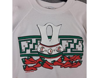 VTG Western Sweatshirt Adult L White Western Aztec Chili Pepper USA Made Hanes