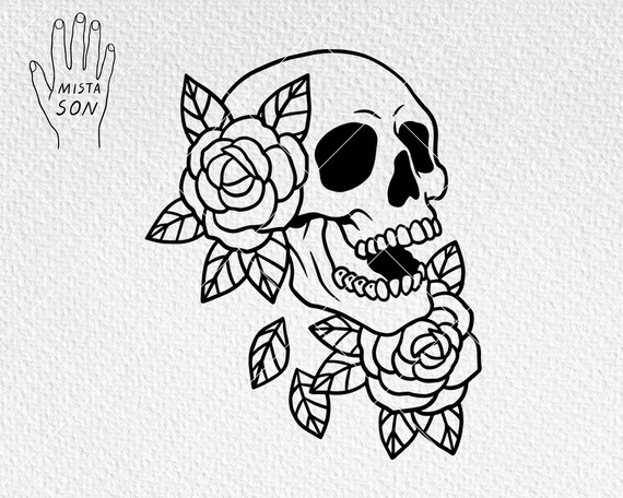 Simple Skull With Roses Drawing Drawings Of Roses And Skulls Easy