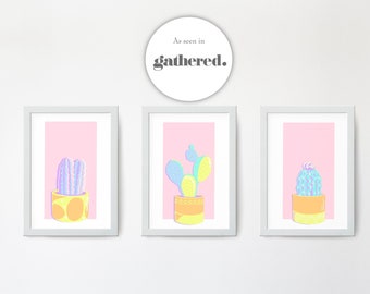 Paint by Numbers Kit - The Cacti Set - DIY Happy Pastel Plants - 3 Unique Designs - Great Gift