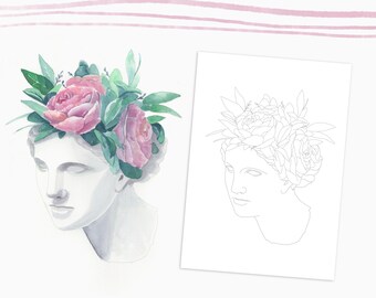 Venus in Bloom colouring page, Printable download, Paint your own ancient masterpiece