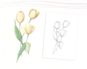 Tulips colouring page, Printable download, Perfect for beginners