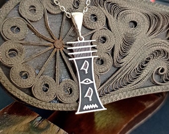 Egyptian Djed Pillar Cartouch Amulet, Hieroglyph Djed Necklace Jewelry, Custom Made Pendant, 925 Sterling Silver Egypt Necklace with Name