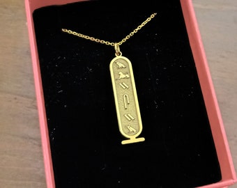 Personalized Sterling Silver Egyptian Cartouche Necklace, Hieroglyphic Jewelry