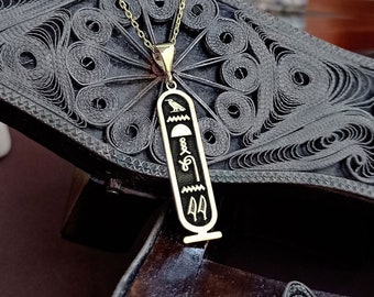 Custom Sterling Silver Egyptian Cartouche Necklace, Hieroglyph Jewelry