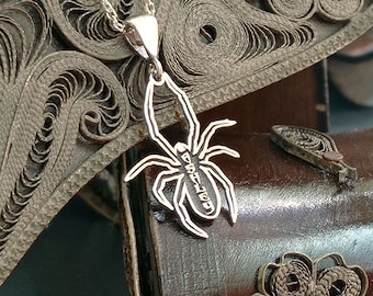 Personalized Silver Spider Necklace with Name, Custom Made Halloween Necklace, Halloween Jewelry, Spider Pendant