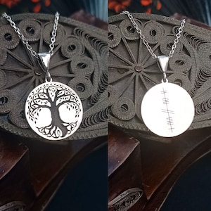 Custom Made Silver Tree Of Life Necklace with Name, Two Side Personalized Ogham Necklace, Ogham Jewelry, Ogham Pendant, Tree Of Life Pendant