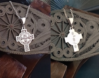 Custom Made Silver Celtic Cross Necklace, Personalized Celtic Revival Cross, Ogham Necklace, Ogham Pendant, Ogham Jewelry, Religious Pendant