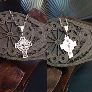 Custom Made Silver Celtic Cross Necklace, Personalized Celtic Revival Cross, Ogham Necklace, Ogham Pendant, Ogham Jewelry, Religious Pendant