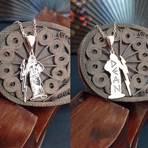 Ancient Greek God Zeus Lightning Bolt Pendant, Custom Made Mythology Thunderbolt Necklace with Name,  Personalized Mythological Jewelry