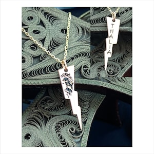 Ancient Greek God Zeus Lightning Bolt Pendant, Custom Made Mythology Thunderbolt Necklace with Name,  Personalized Mythological Jewelry