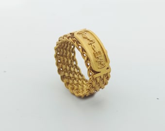 18Kエジプト結婚指輪、ユニセックスヒエログリフリング、ヒエログリフ