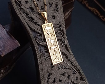 Custom Sterling Silver Egyptian Cartouche Necklace, Hieroglyph Name Pendant