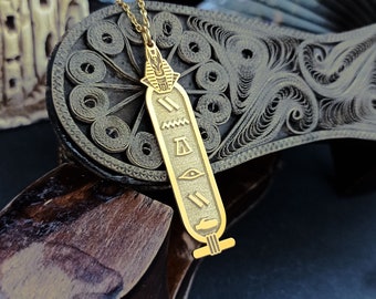 Sterling Silver Egyptian Anubis Cartouche Necklace, Custom Hieroglyph Jewelry