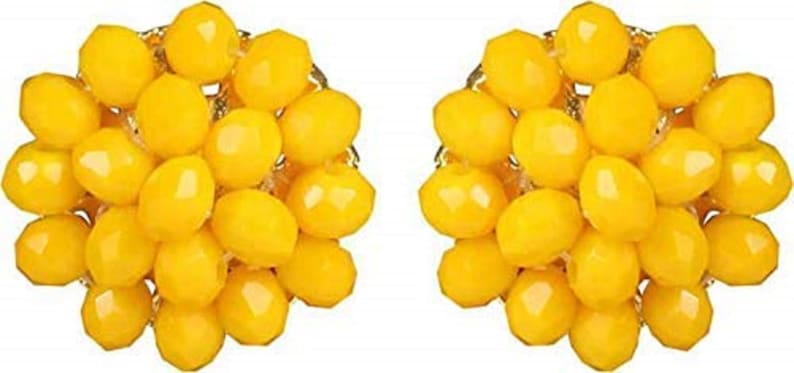 Yellow Crystal Stone Beads Necklace with Stud Earring For Women and Girl stylish Traditional Beaded Necklace Set Yellow Mala Fashion