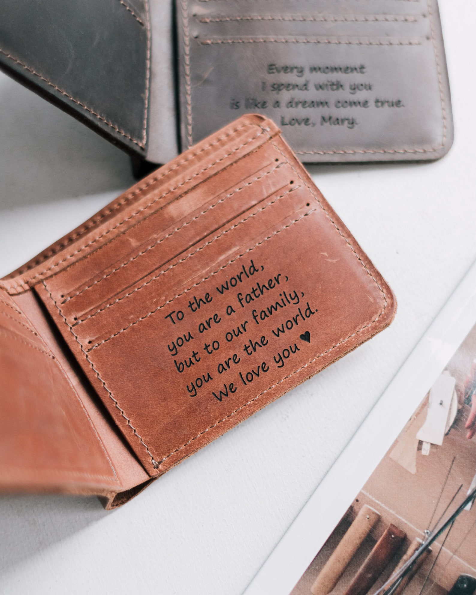 Mens Wallet Fathers Day Gift Engraved Leather Wallet Custom Etsy