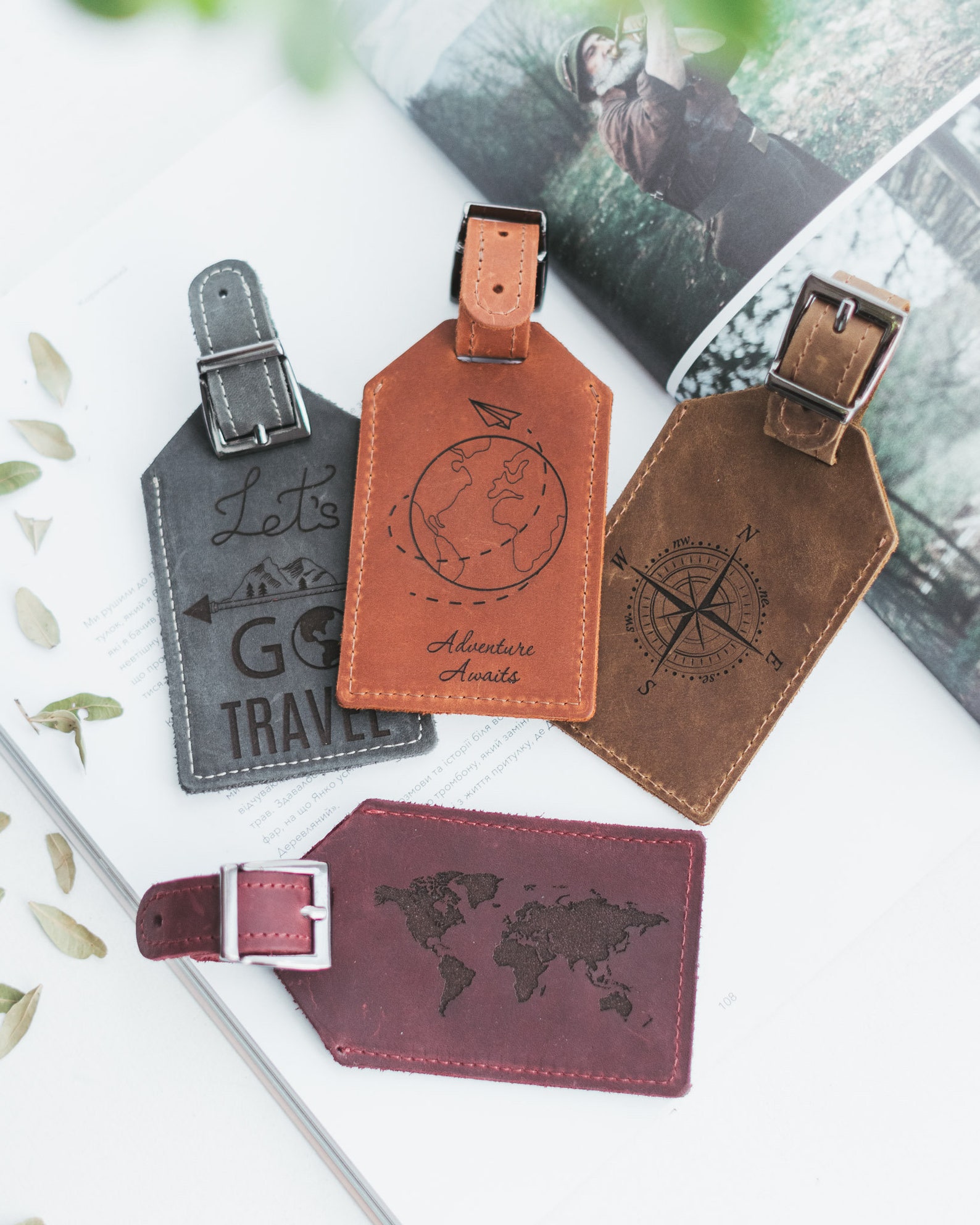 Genuine Leather Travel Tags Personalized Luggage Tags Monogram Etsy