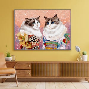 Digital Pet kimono Illustration , pet kimono portrait, custom pet celebration cards, custom pet holiday cards
