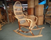 Vintage bentwood wicker rattan rocking chair Holds up to 300 lbs rocker, ornate wood adult farmhous Chair, inside outside use