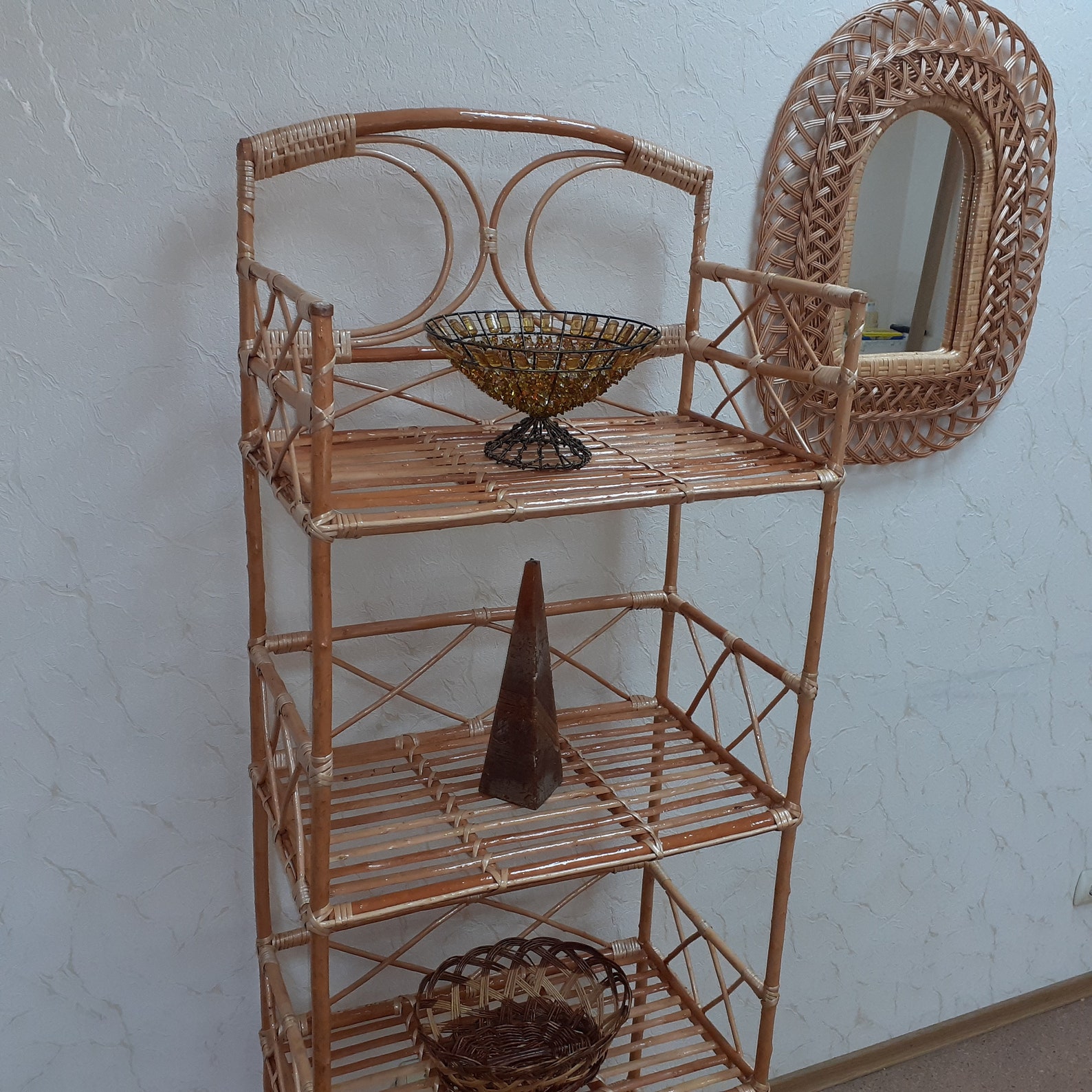 66 tall Shelving Unit/ rattan wood bookcase Etsy