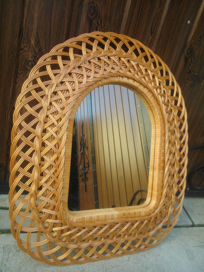 Large vintage arched wicker mirror natural boho decor Woven Etsy