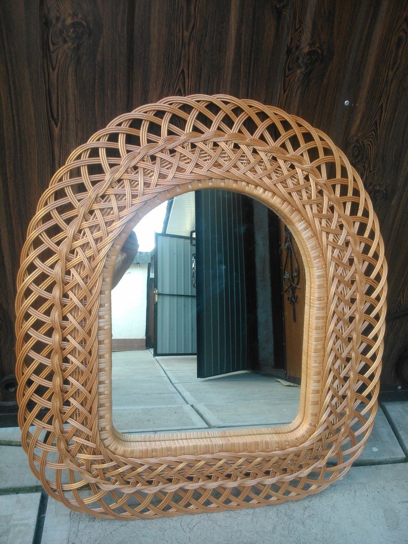 Large vintage arched wicker mirror natural boho decor Woven Etsy