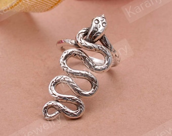 Sterling Silver Snake Ring, Adjustable Serpent, Unisex Gothic Jewelry