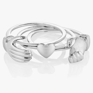 love Claddagh Ring, Silver Holding Hands Band, Couple Ring, rings for women