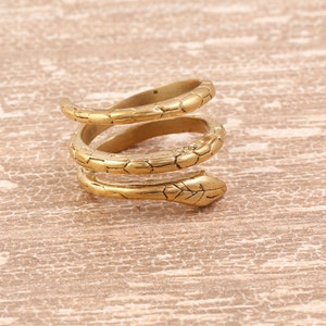 Spiral Brass Snake Ring, Adjustable Reptile Jewelry
