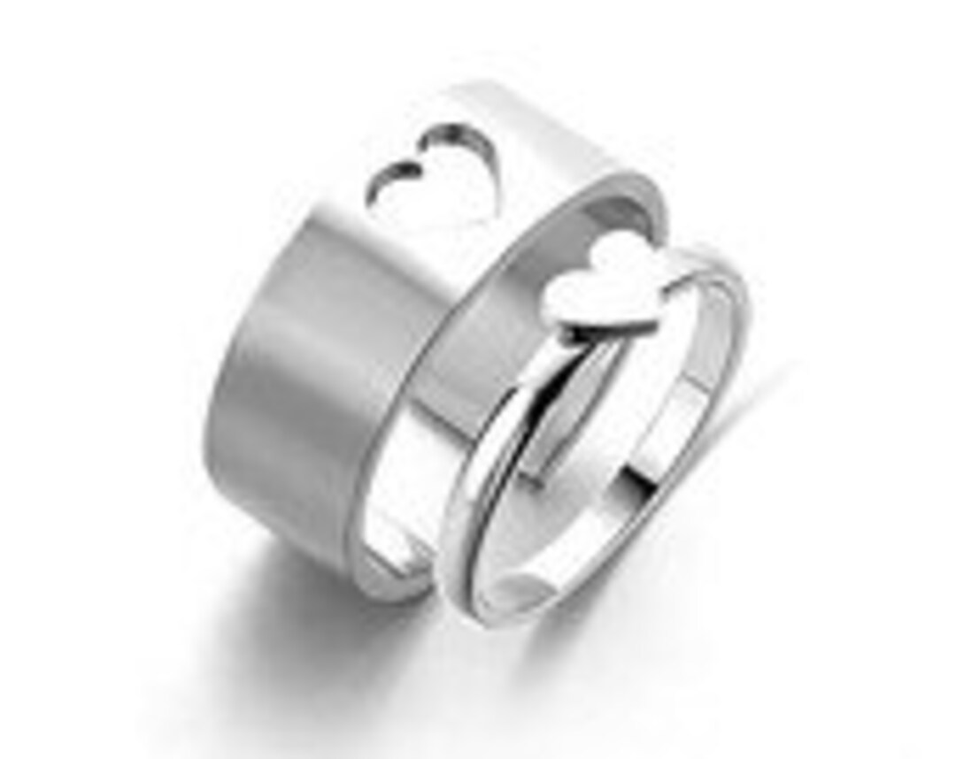 Matching Heart Rings Set, Couple's Love Jewelry, Open Cuff - Etsy