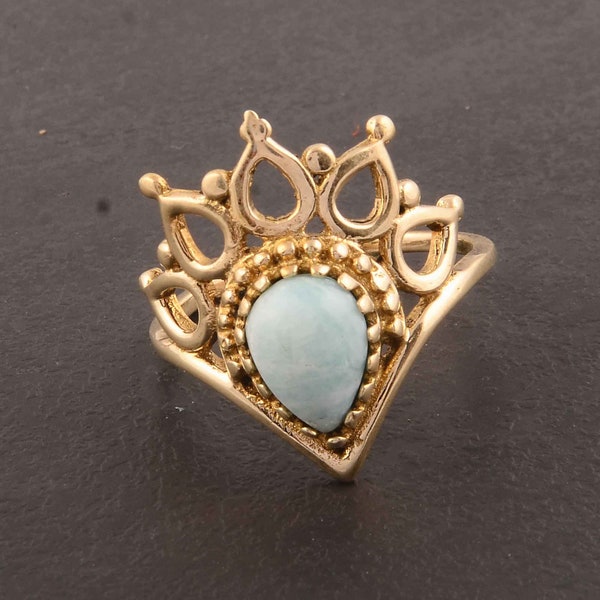 Larimar Ring,Crown Ring,Dainty Jewelry,Vintage Rings,Bridesmaid Gift