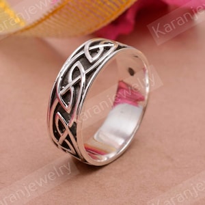 Celtic Knot Band Ring | Sterling Silver Men&#39;s Wedding Ring | Irish Promise Ring | Norse Viking Jewelry | Handmade Oxidized Ring for Him