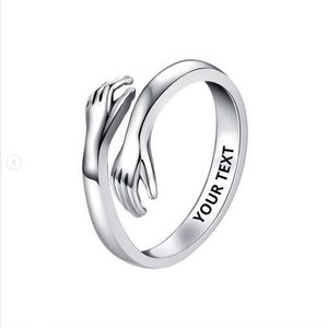 Engraved Sterling Silver Hug Ring, Personalized Name Ring ,