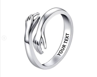 Silver Engraved Hug ring With Name and Word Engraved solid 925 Sterling Silver ring, hug Ring Gift for Her, hug Ring