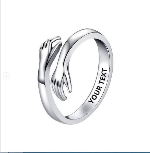 Silver Engraved Hug ring With Name and Word Engraved solid 925 Sterling  Silver ring, hug Ring Gift for Her, hug Ring
