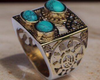 Handmade Sterling Silver Turquoise Ring, Modern Inlay Design