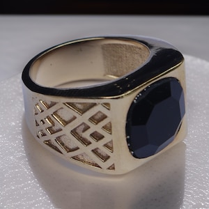 Square Black Tourmaline Ring, Unique Design Ring, Vintage Ring, Black Gemstone rings, Men Silver Ring, 925 Silver Jewelry