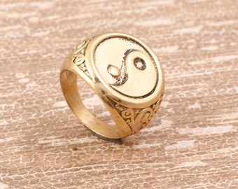 Brass Ying Yang ring, Signet Ring, yin Yang ring, Ring for him, Unique ring, 925 silver ring, vintage rings, Women Jewelry,