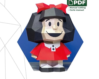 Mafalda Papercraft 3D PDF Pattern & Template – Low Poly DIY Comic Decor | Cute Girl Paper Model | Instant Download