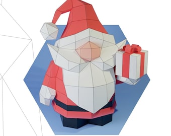 Santa Claus Papercraft 3D, pepakura Pdf template Low polygonal Paper Sculpture Diy Decor home loft office gift