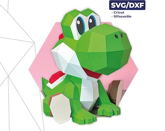 Green Dinosaur - Svg Dxf | Papercraft 3D Pattern & Template – Low Poly PDF | Cute Game Inspired DIY Decor | Paper Character Model