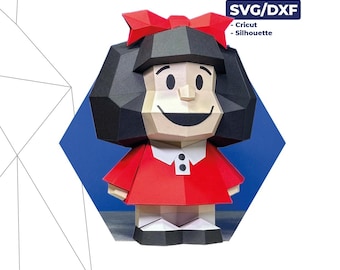 Mafalda Papercraft SVG DXF Pattern & Template – Low Poly Cricut Comic Decor | Cute Girl Paper Model | Instant Download