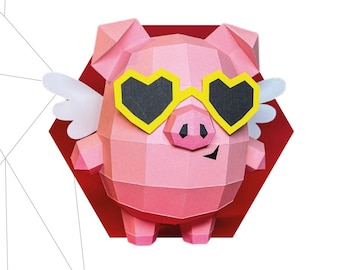 Cupid Pig Papercraft 3D – PDF Cute Valentine Template | Low Poly Pig Cupid | DIY Love Decor | Pepakura Model
