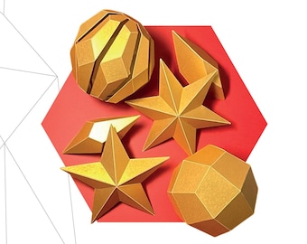 Christmas Spheres Papercraft 3D, pepakura Pdf template Low polygonal Paper Sculpture Diy Decor home loft office lover gift