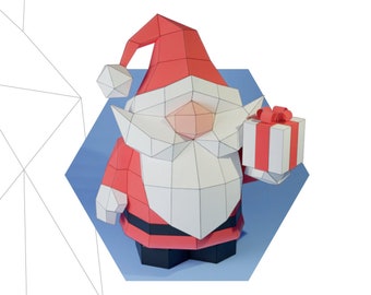 Santa Claus Papercraft 3D, pepakura Pdf template Low polygonal Paper Sculpture Diy Decor home loft office gift