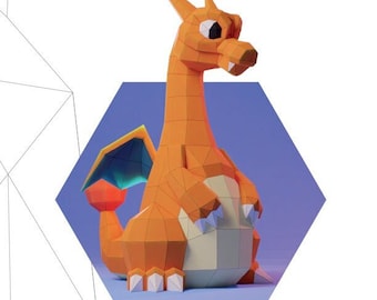 Charizard Papercraft 3D, pepakura Pdf template Low polygonal Paper Sculpture Diy Decor home loft office pokemon lover gift