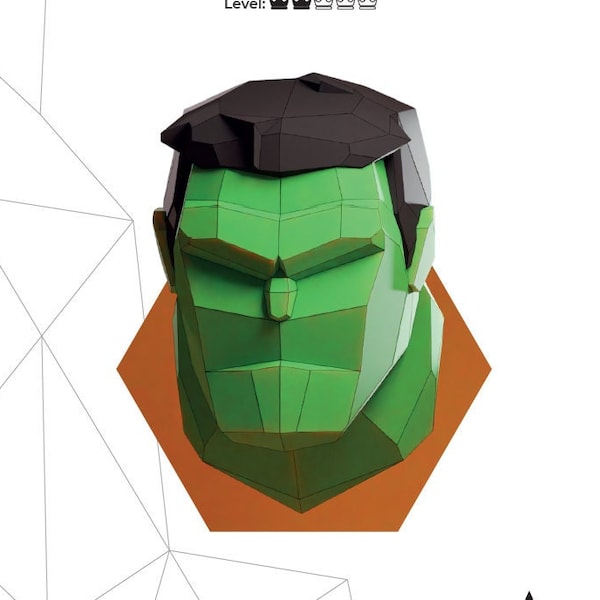 Hulk Head Papercraft 3D, pepakura Pdf template Low polygonal Paper Sculpture Diy Decor home loft office hulk lover gift