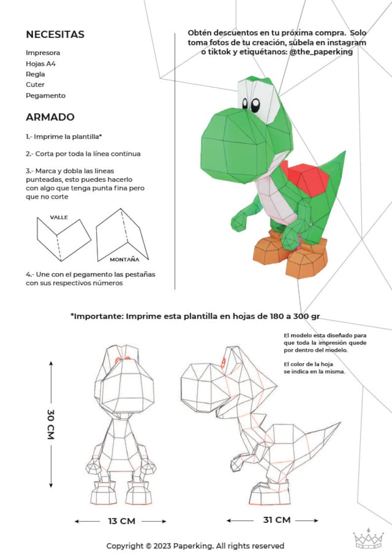 Yoshi Papercraft 3D, Pepakura Pdf Template Low Polygonal Paper Sculpture Diy Decor Home Loft